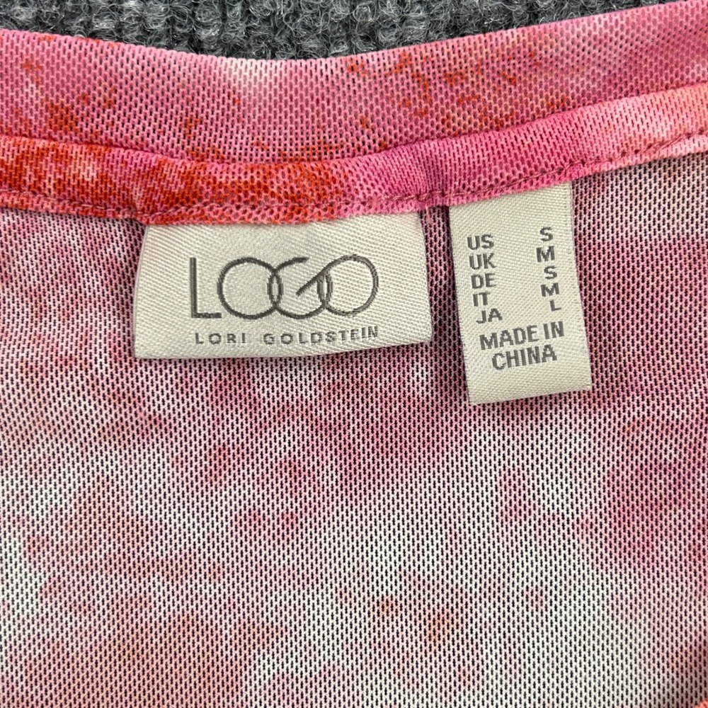 LOGO Lori Goldstein Tie Dye Mesh Button Down Top Women Small Pink Sheer Cardigan - Picture 2 of 9
